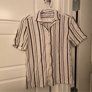 Zara Men's Casual Striped Shirt - Cream and Black